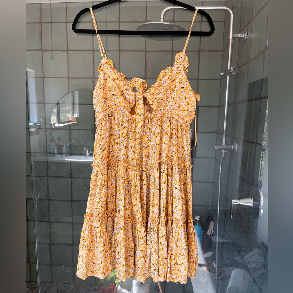 Yellow Floral Cut Out Tiered Ruffle Maternity Mini Dress